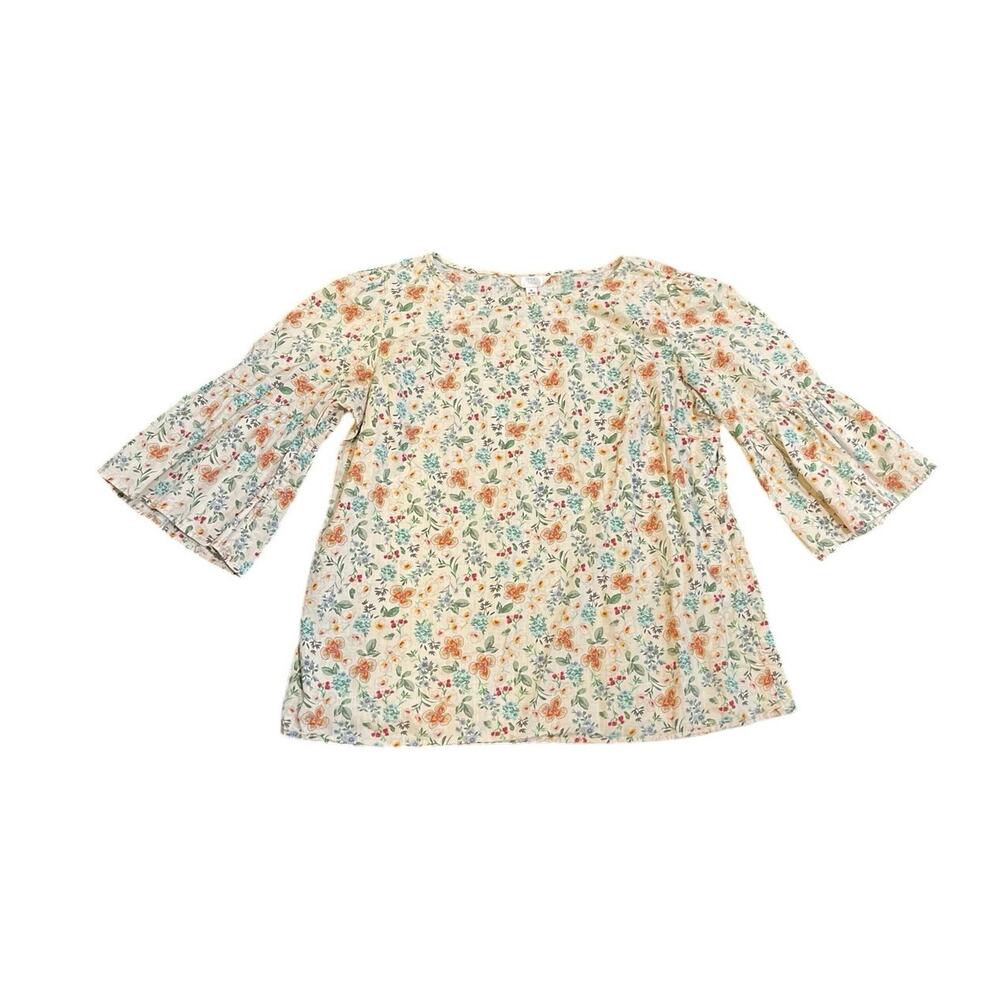 Time and Tru Floral Print Ruffle Sleeve Popover Top SZ M Wildflower Boho Artsy
